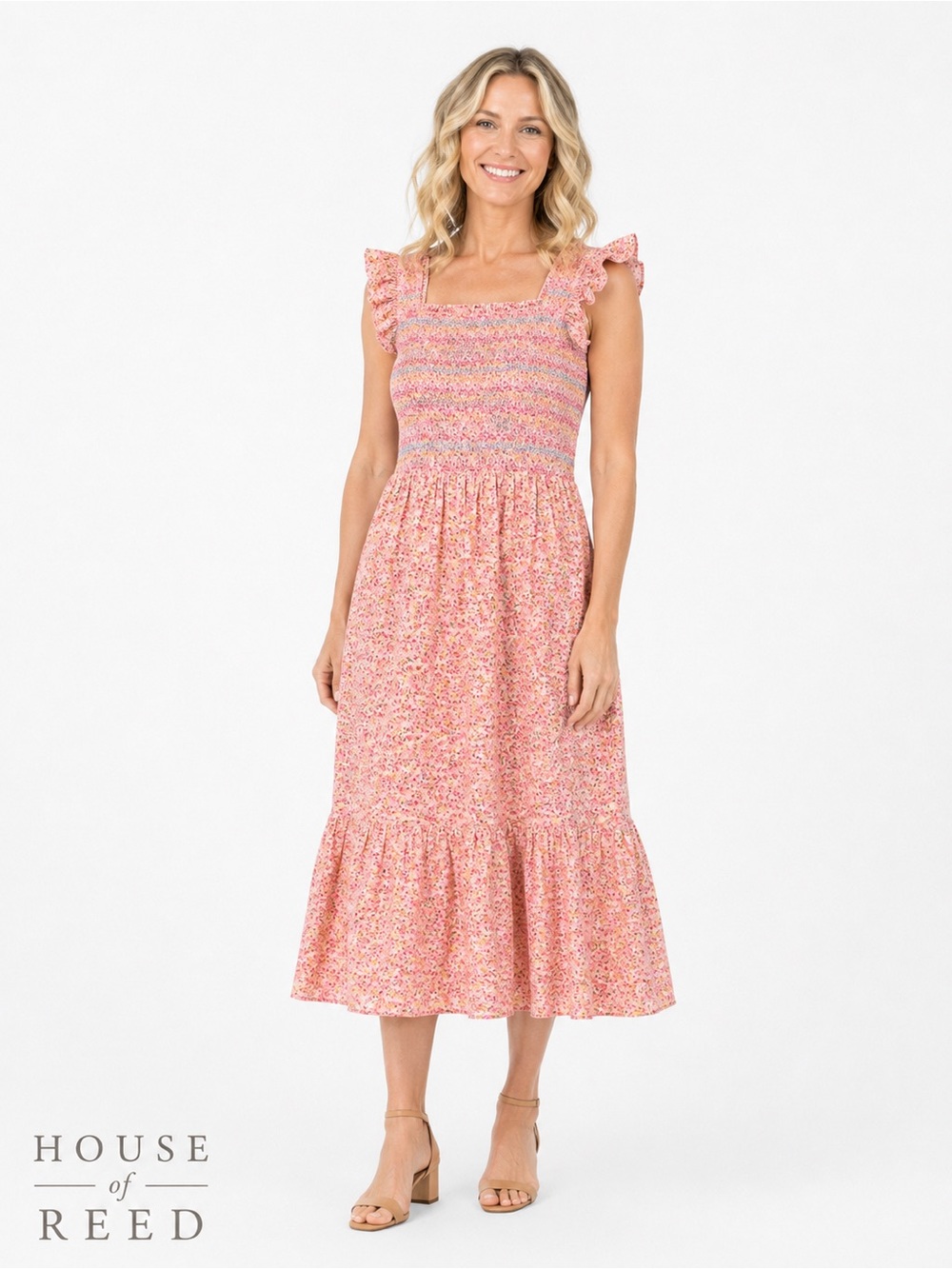 Free the Roses Pink Floral Smocked Maxi Dress Cottagecore Prairie Romance Size S